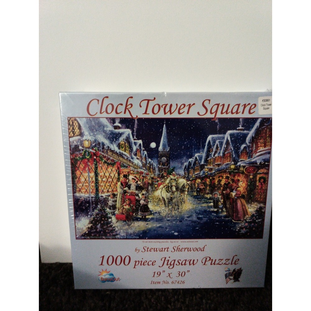 SunsOut Christmas Town Clock Tower Square 1000 Piece Puzzle By Stewart Sherwood